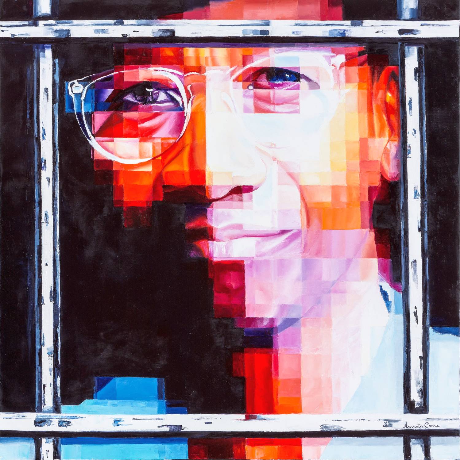 metaphors-alphonso-johnson-pixel-portrait.jpg Abstract portrait of Alphonso Johnson behind graphic bars, symbolizing artistic freedom and metaphorical boundaries.