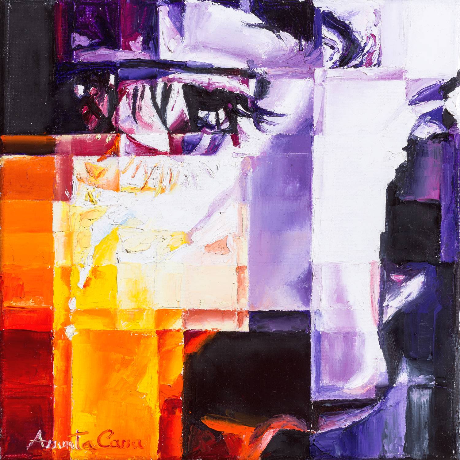 Tear Fragmented portrait in violet tones, suspended between silence and emotion.