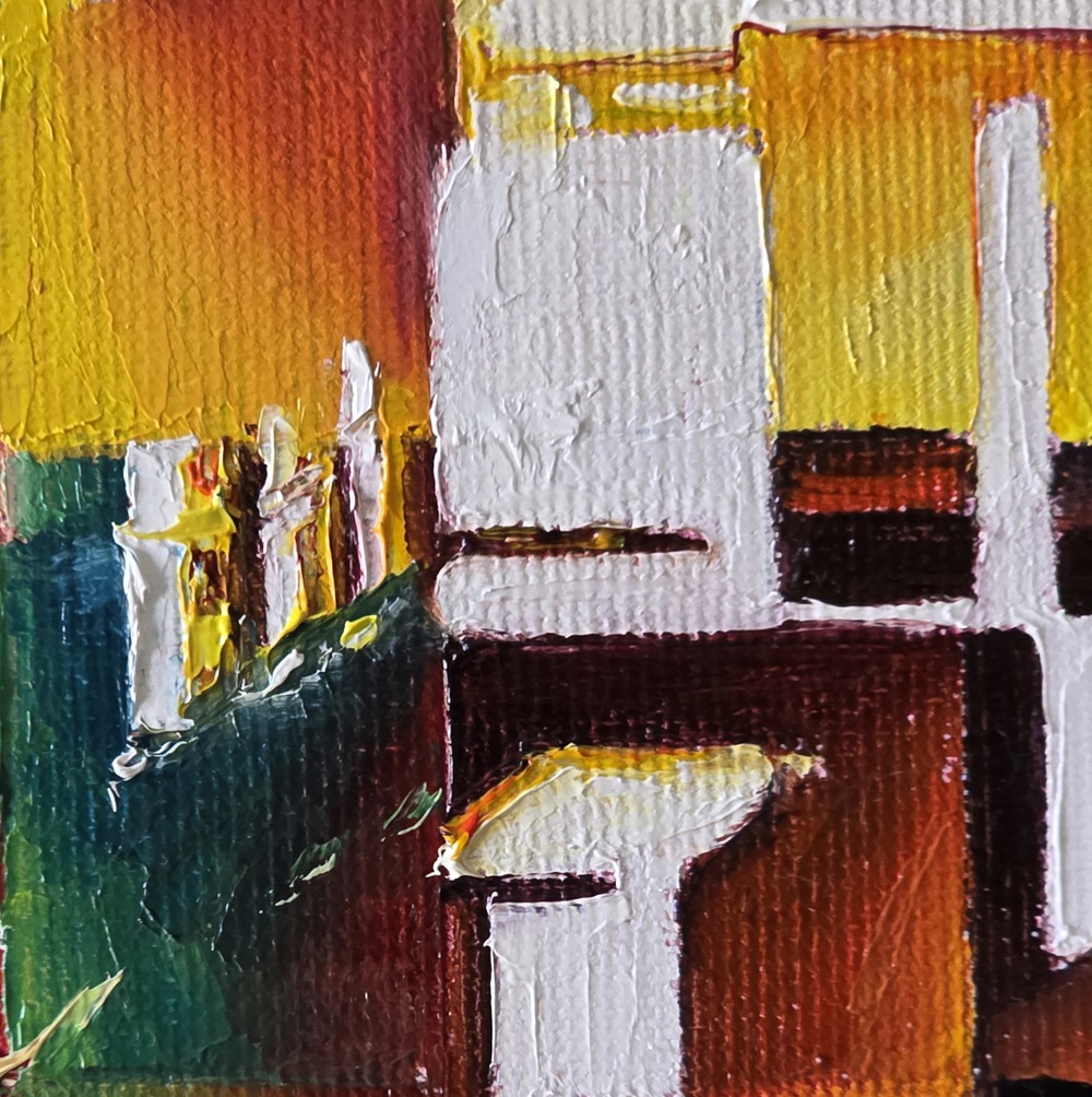 Detail of a painting by Assunta Cassa: the pictorial pixel from the Freedom series